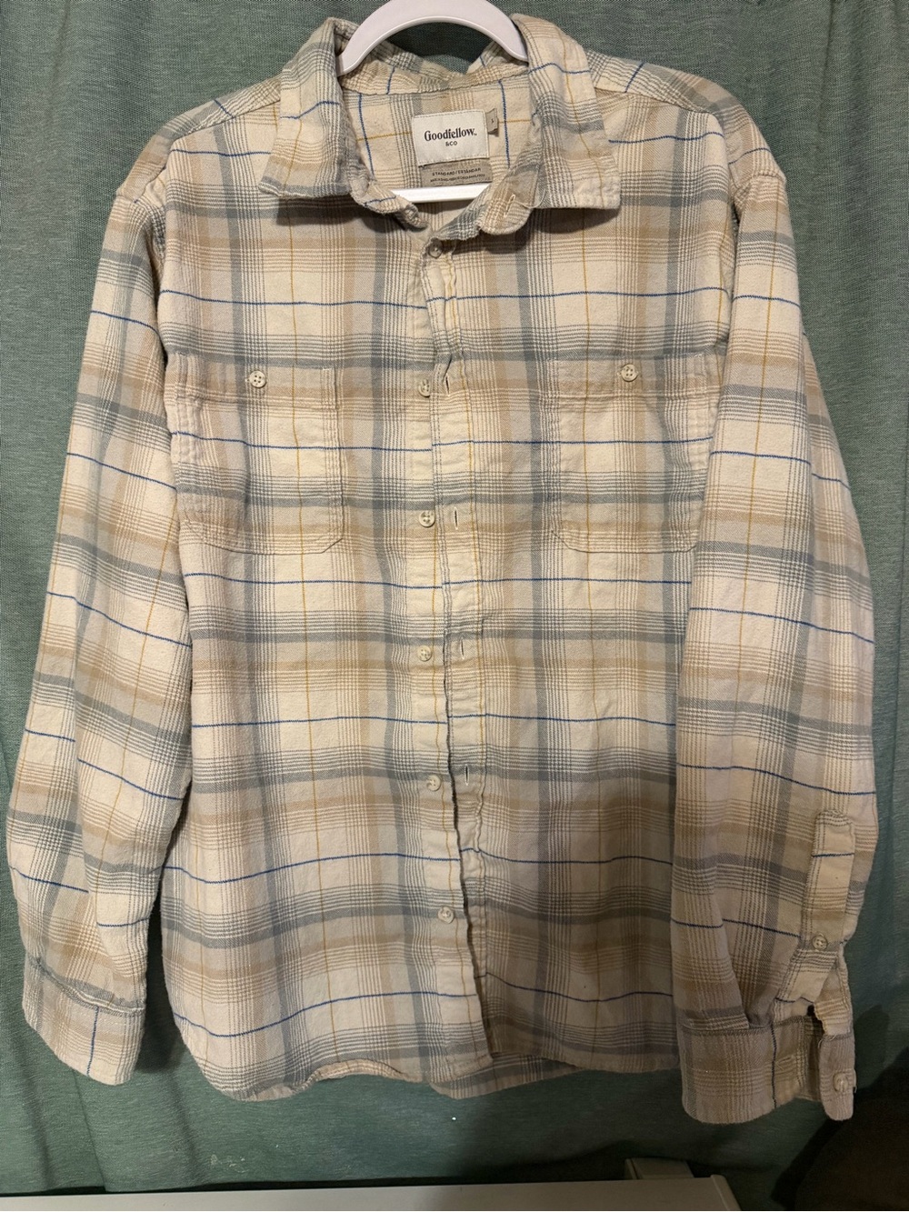 Goodfellow & Co Beige Cream Blue Plaid Shirt